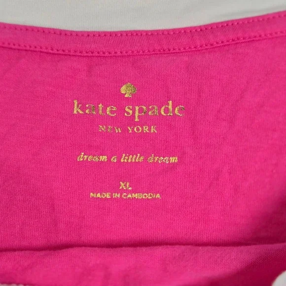Kate Spade Sleep Shirt Nightgown Eat Cake For Breakfast Pink White Trim XL - Picture 3 of 10